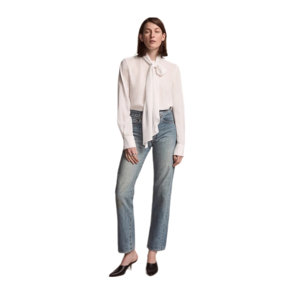 ANOTHER TOMORROW | White Bow Blouse in Size EU 38